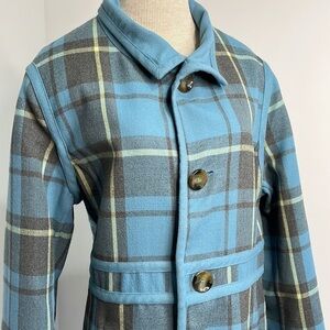 Vtg Plaid Reversible Women's Medium Trench Coat Robin Egg Blue Rockabilly Retro